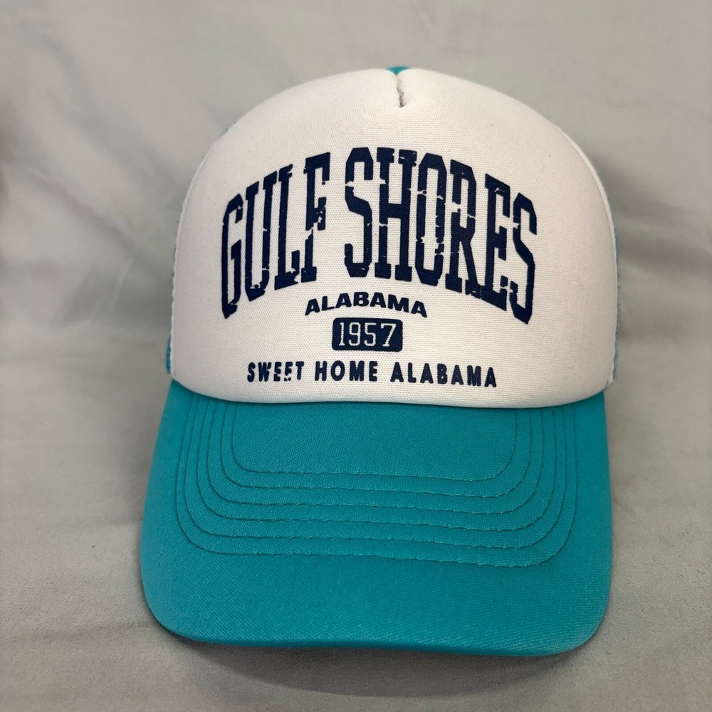 Lucky 7 Trucker Hat Gulf Shores Alabama Unisex OSFM Teal White Snapback